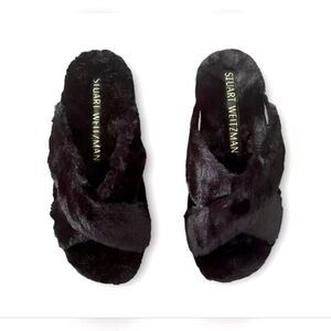 STUART WEITZMAN Roza Faux Fur Wedge Slides In Black Size 11.5 B